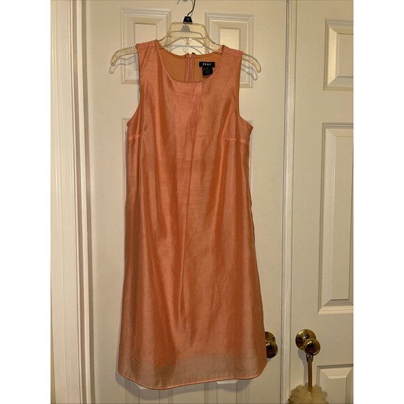 DKNY Dress Sheer Layered Knee Length Zipper Back Peach Womens size 6 Night out - Picture 1 of 5